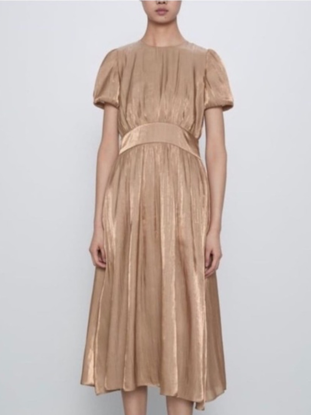 ZARA Satin Midi Dress in Champagne